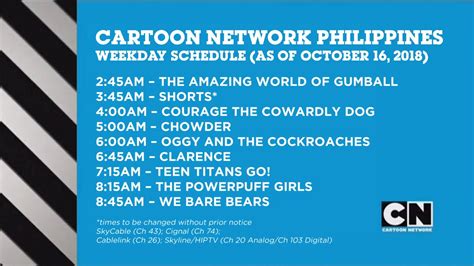 cartoon network philippines schedule|TV Schedule .